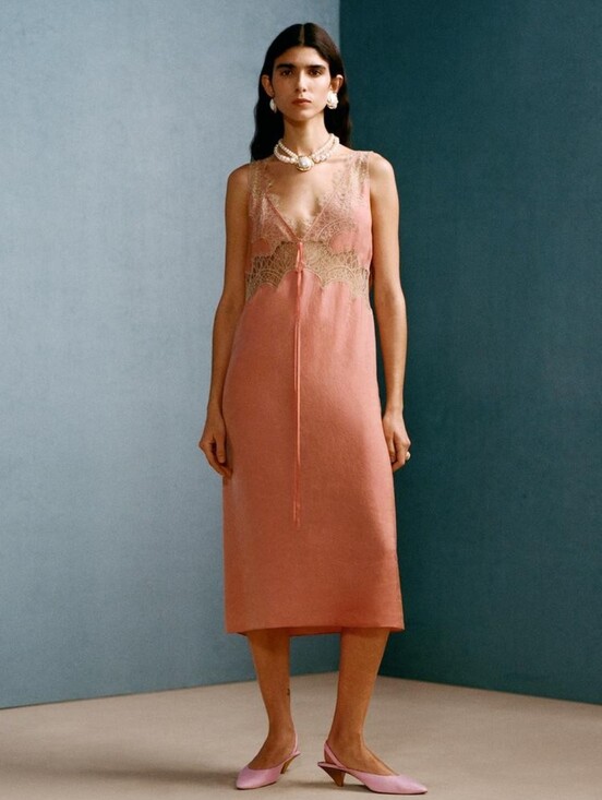 Zara Dresses & Skirts - Zara by Willy Chavarria peach pink lace trim Lingerie-style slip dress sz XS
